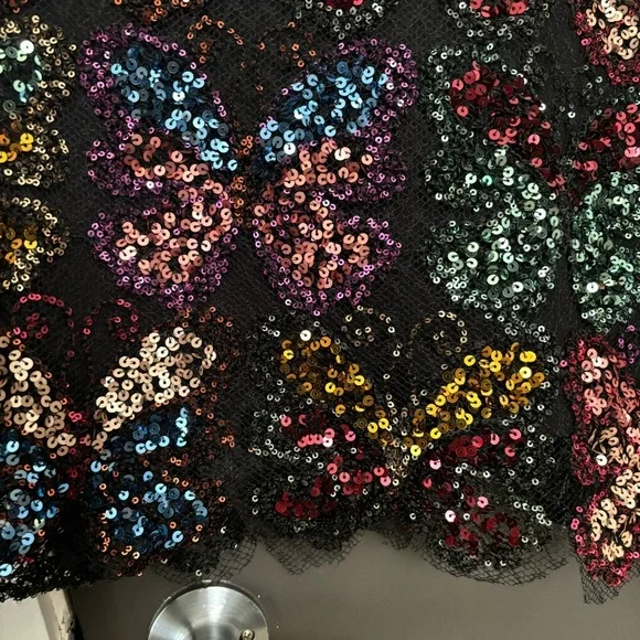 Free People Fly Me Away Mini Dress in Black Combo Butterfly Sequins RARE FIND S - Picture 10 of 10